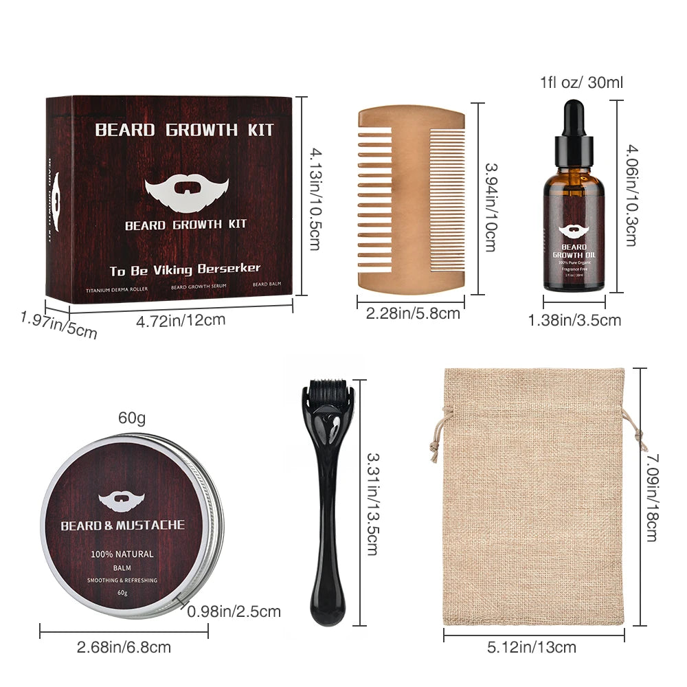 Beard Growth Kit – 5 Piece Grooming Set